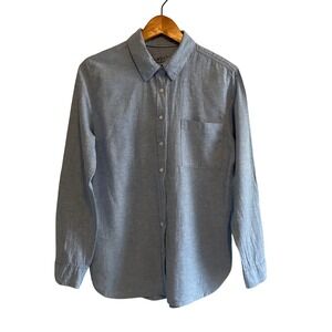 MARFINNO Blue Linen Blend Button Up Long Sleeve‎ Shirt Size Petites Small